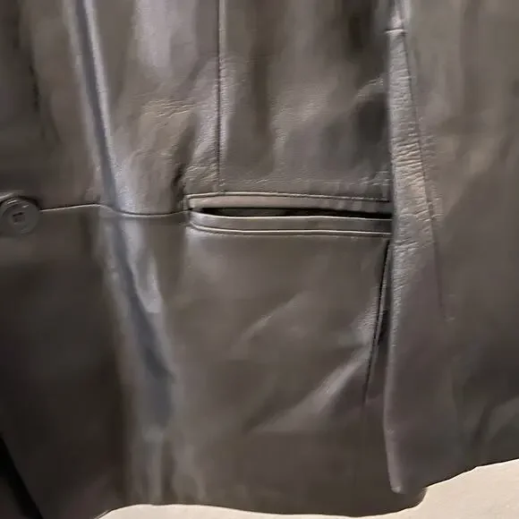 Wilsons Leather Car Coat Mens L Black 3 Button Blazer Jacket 90s Classic Vtg - Picture 10 of 10